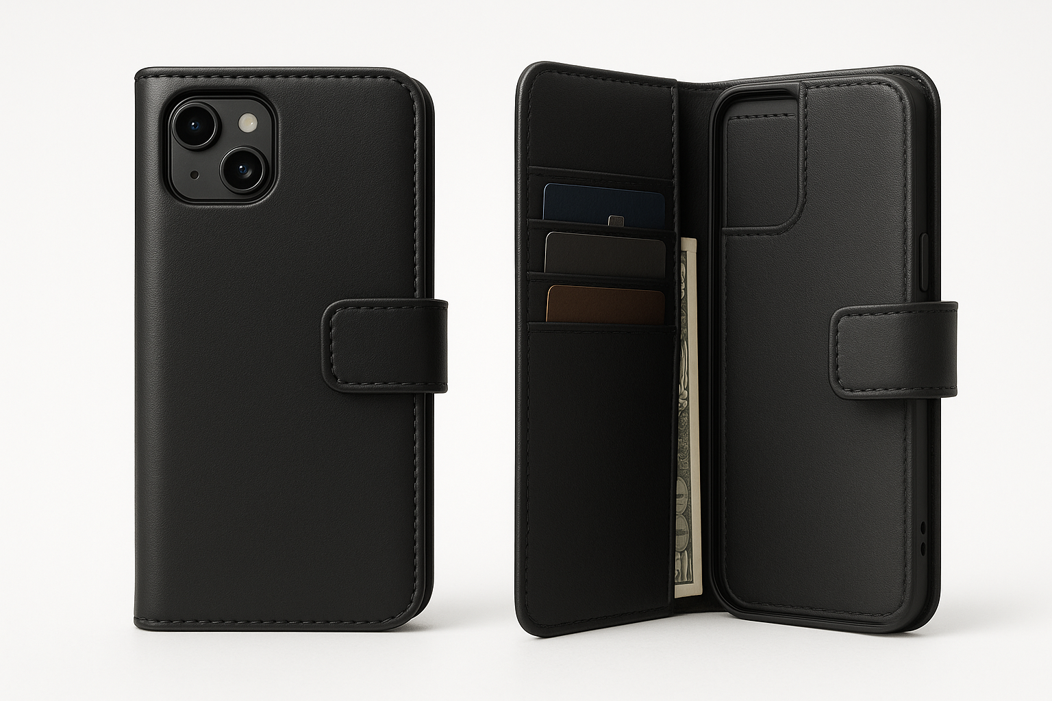 Cell Phone wallet case black leather