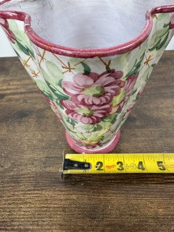 Vintage Italian Pottery Vase – Hand-Painted Floral – Wavy Rim – 9" Tall