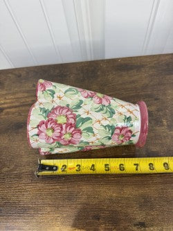 Vintage Italian Pottery Vase – Hand-Painted Floral – Wavy Rim – 9" Tall