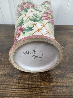 Vintage Italian Pottery Vase – Hand-Painted Floral – Wavy Rim – 9" Tall