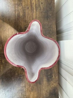 Vintage Italian Pottery Vase – Hand-Painted Floral – Wavy Rim – 9" Tall