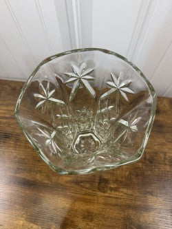 Vintage Cut Crystal Vase – 11" Tall – Starburst & Diamond Pattern – Hexagonal Base – Brilliant Glass Centerpiece