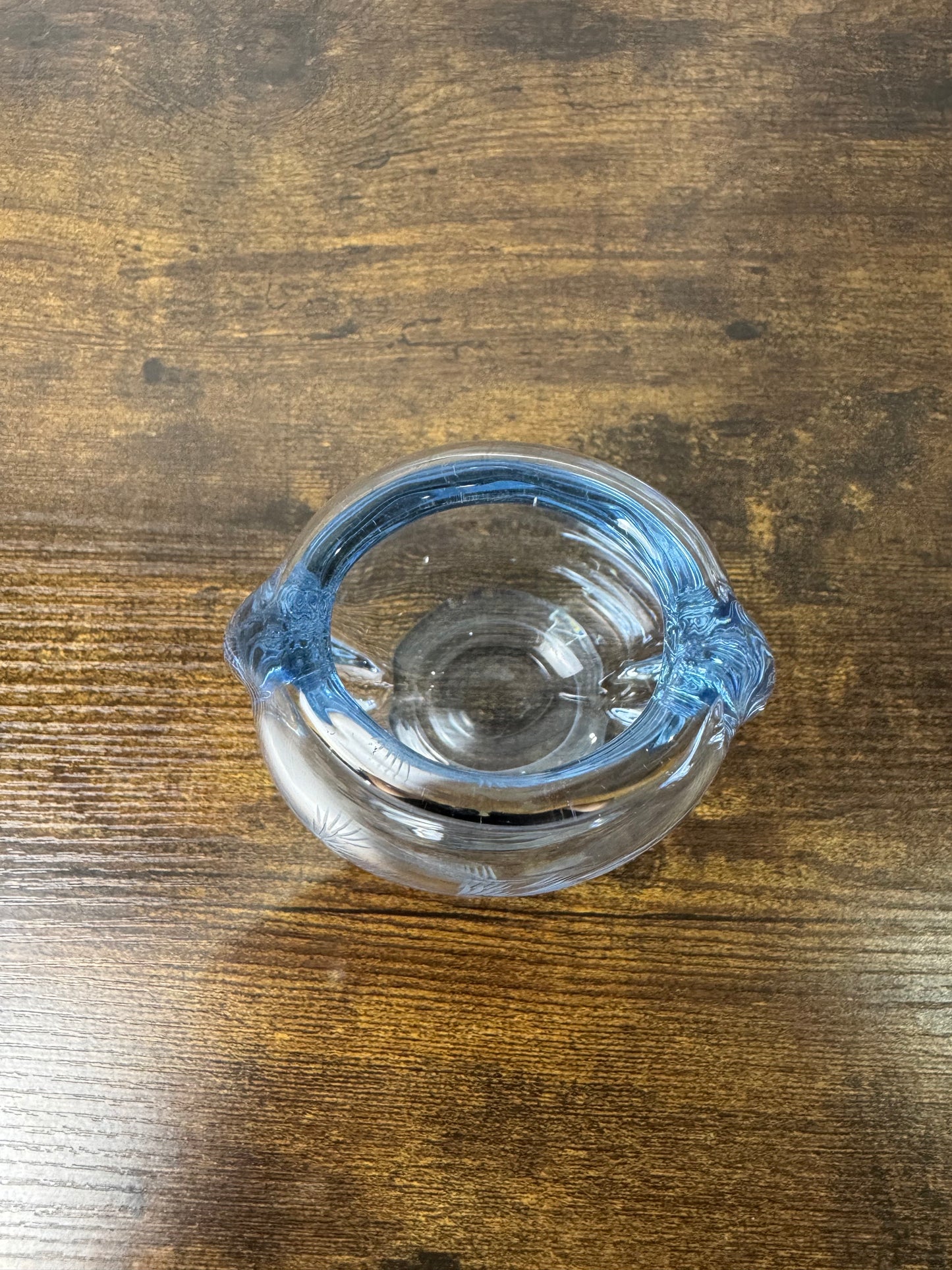 Vintage Kosta Boda Blue Art Glass Vase with Etched Bird Design